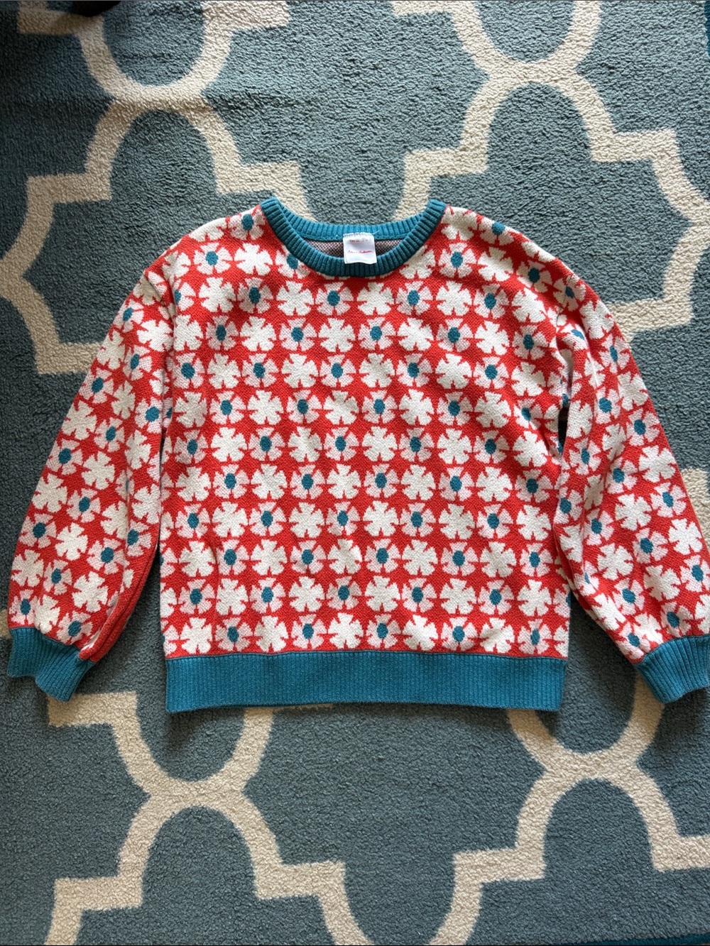 Hanna Andersson Orange, White & Teal Floral Knit Sweater